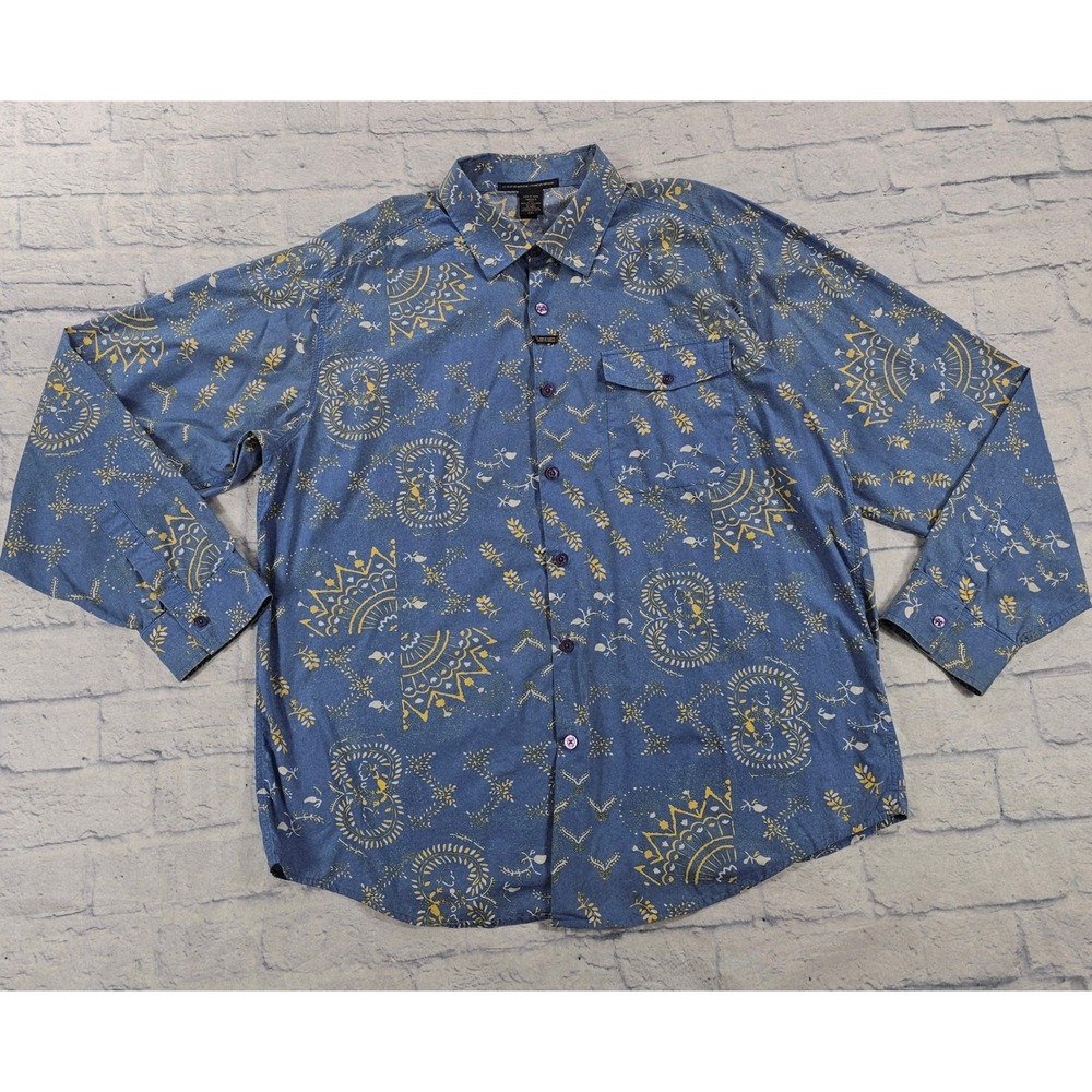 Marithe Francois Girbaud Button Shirt Mens XXL Blue Mandala Designer Streetwear